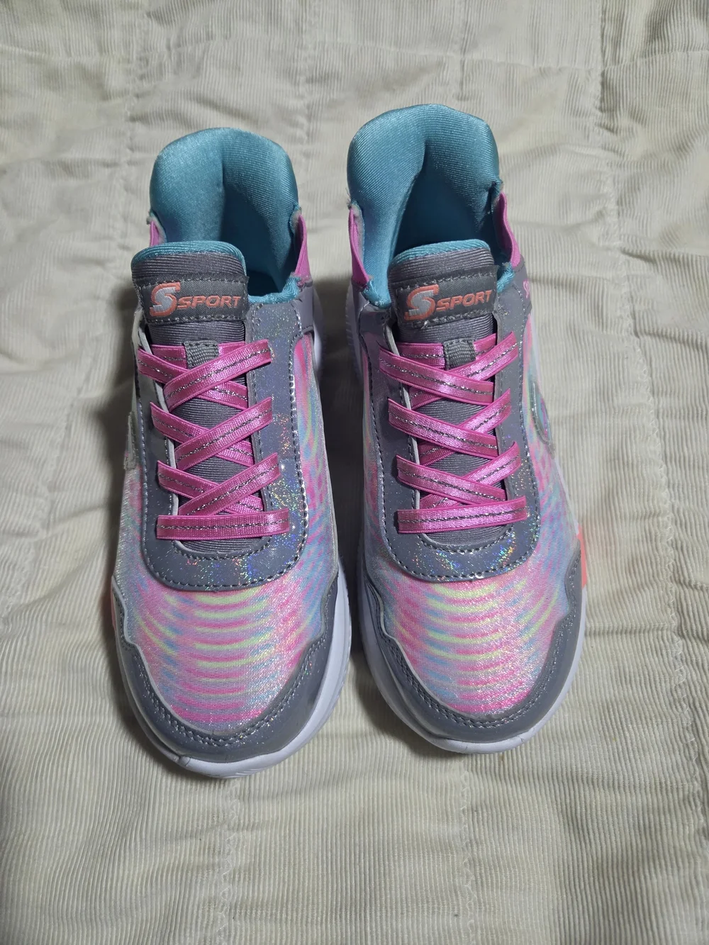 Skechers Girls' Iridescent Pink, Gray & Teal Slip-On Sneakers